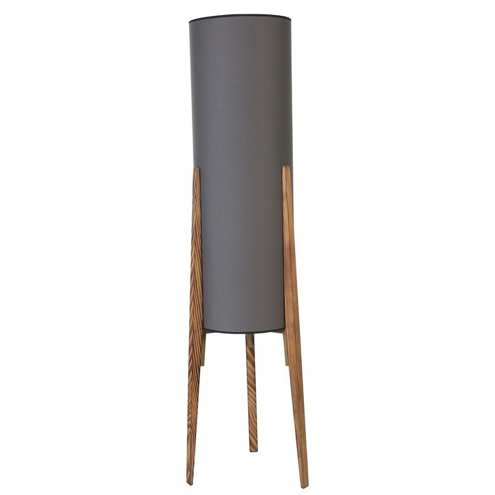 Opviq Navas állólámpa, fém és fa, szürke, 43x140cm, lámpaernyő 30cm