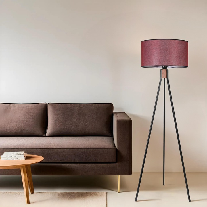 Lampadar Opviq, model Fisco, metal si lemn, negru, 155 cm, 45 cm diametru abajur