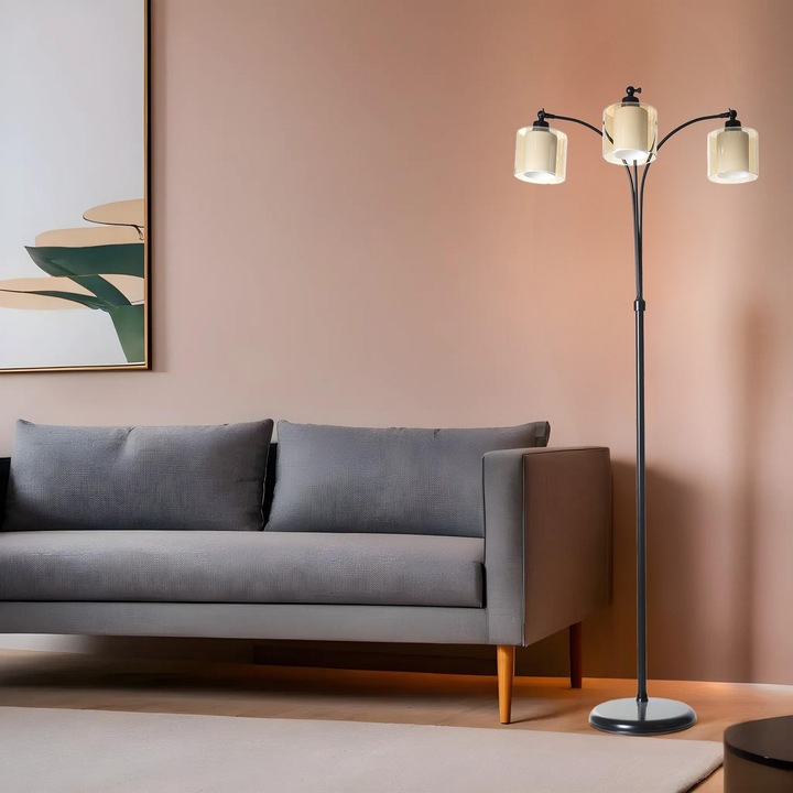 Lampadar gonca 3 lu, Opviq, metal, 75cm, negru, E27, 160cm