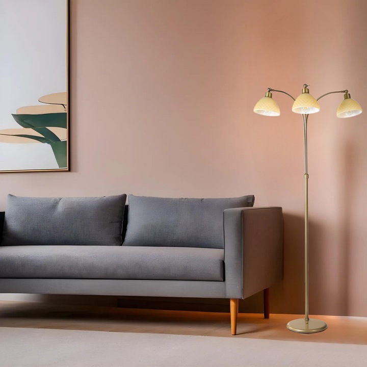 Lampadar Opviq Gonca 3, metal, inaltime 160 cm, diametru 30 cm, culoare galbena