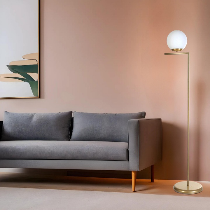Veioza Opviq, lampa de podea, alba, 30cm diametru, 155cm inaltime, E27, 60W