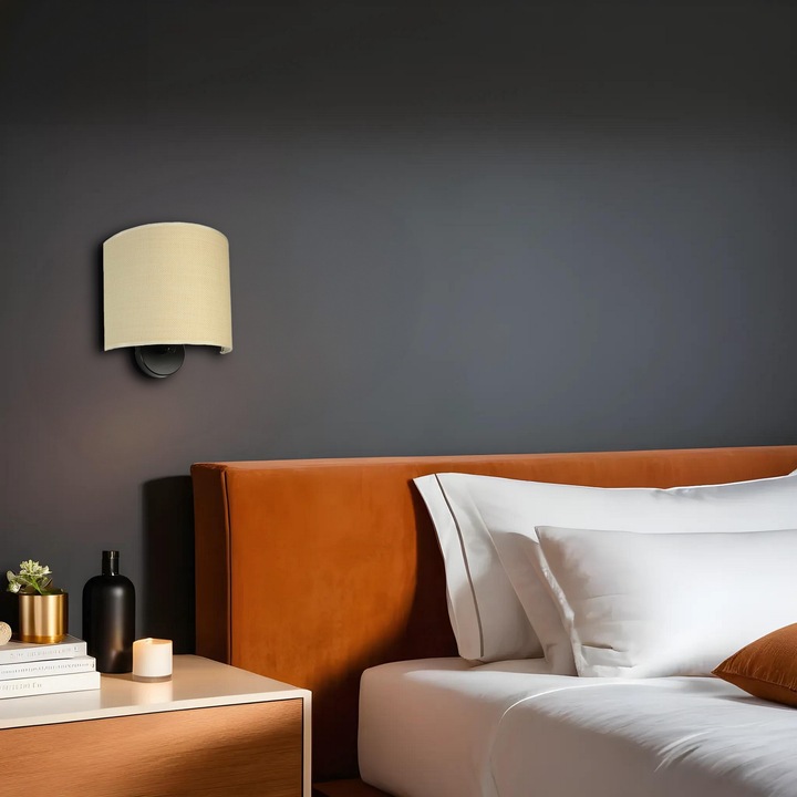 Стенна лампа Opviq, модел Bambu 05, овална, метална, бамбуков капак, 20x25см, E27, макс. 60W