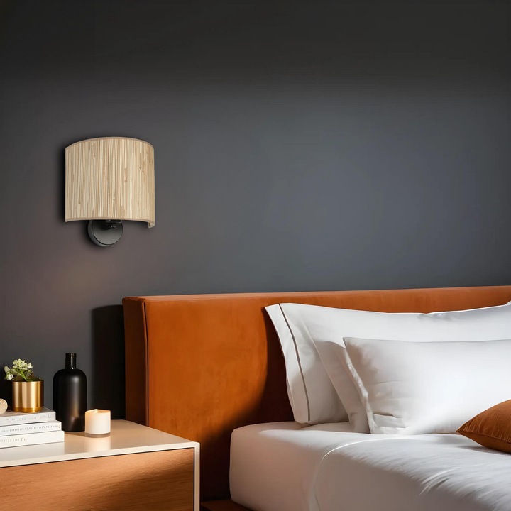 Opviq бамбукова овална стенна лампа 20x25x25см бяла метална