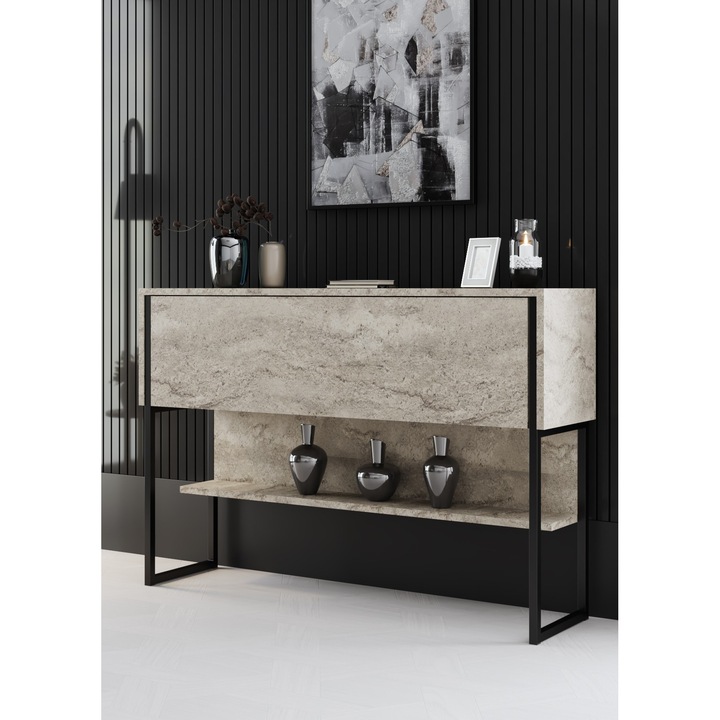 Comoda Woody Fashion, model 3346, melamina, neagra, 120x80x30cm, picioare metalice