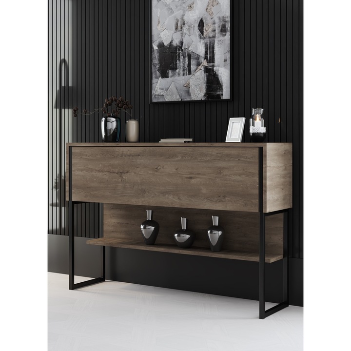 Comoda Woody Fashion, model 3337, neagra, nuc, 120x80x30cm, picioare metalice