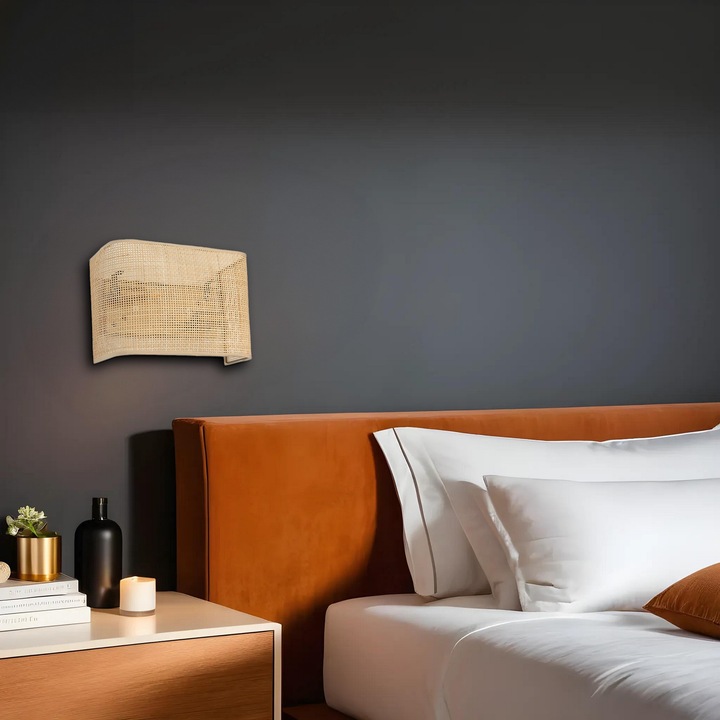 Метална стенна лампа с бамбуков капак, Opviq, 20x30x15см, E27, макс. 60W