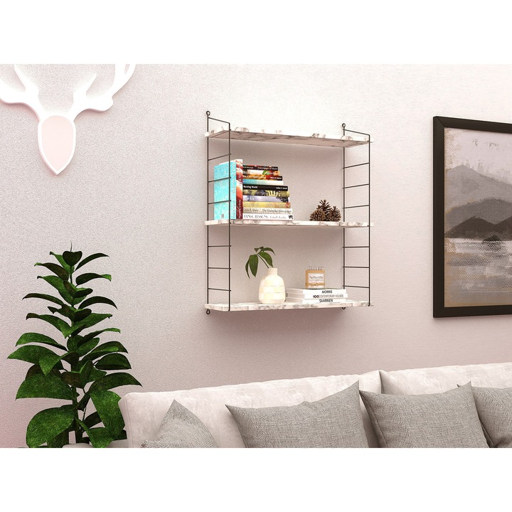 Raft de perete Woody Fashion, model Armoni 3'lu, marmura Carrara, 72x85x20cm, 18mm grosime