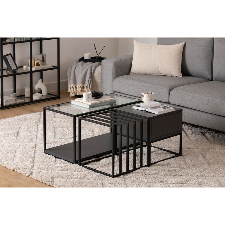 Masa de cafea Charlotte, Woody Fashion, neagra, 90x37x90cm