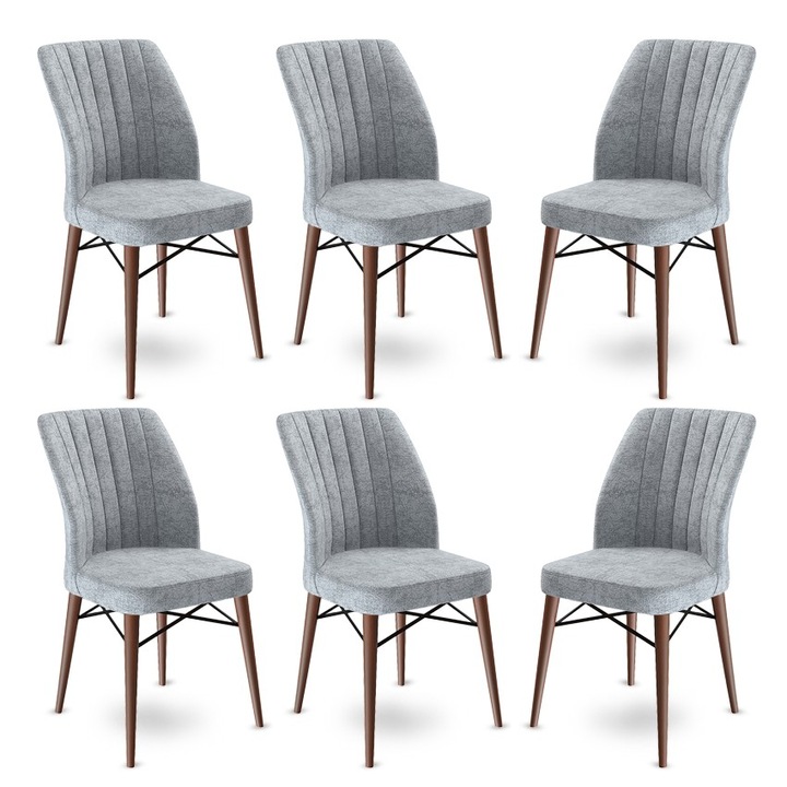 Set de scaune Woody Fashion, 6 piese, gri, maro, 45x93x42cm