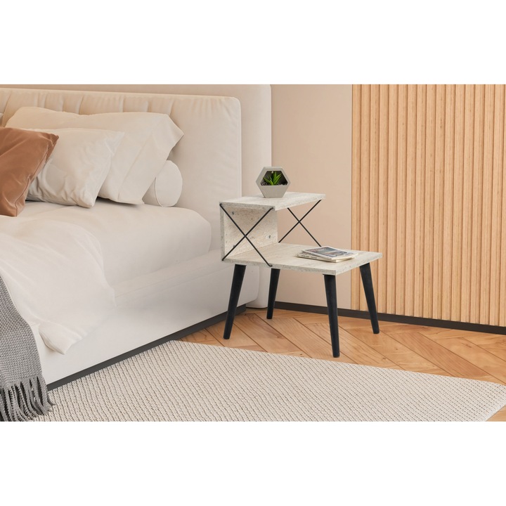 Нощно шкафче Woody Fashion, модел 4281, черно, 50x40x55см, с букови крака