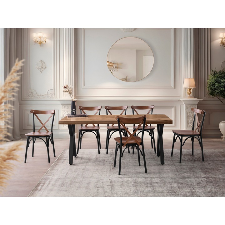 Masa de dining, Woody Fashion, model 3022, 100% melamina, picioare din metal, 180x80x79cm