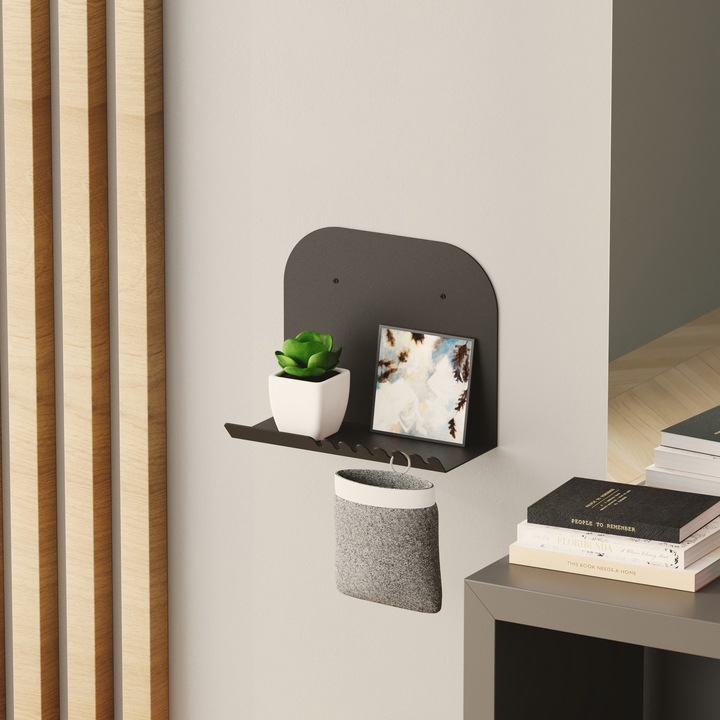 Fali polc rövid fedéllel - fekete, Woody Fashion 4146