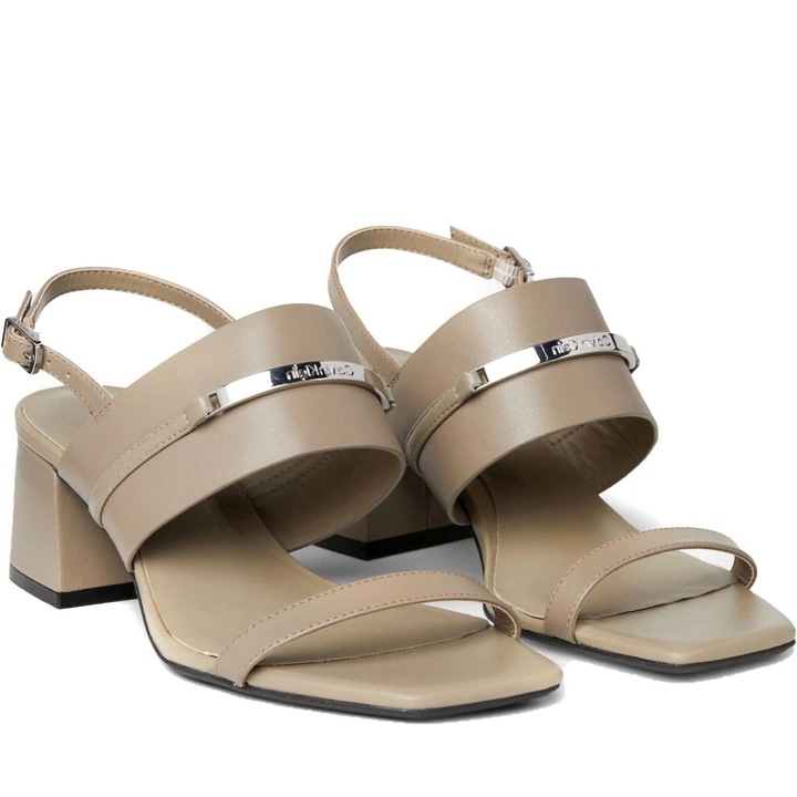 Дамски сандали CALVIN KLEIN, естествена кожа, елегантни, на нисък ток, бежови, 41 EU