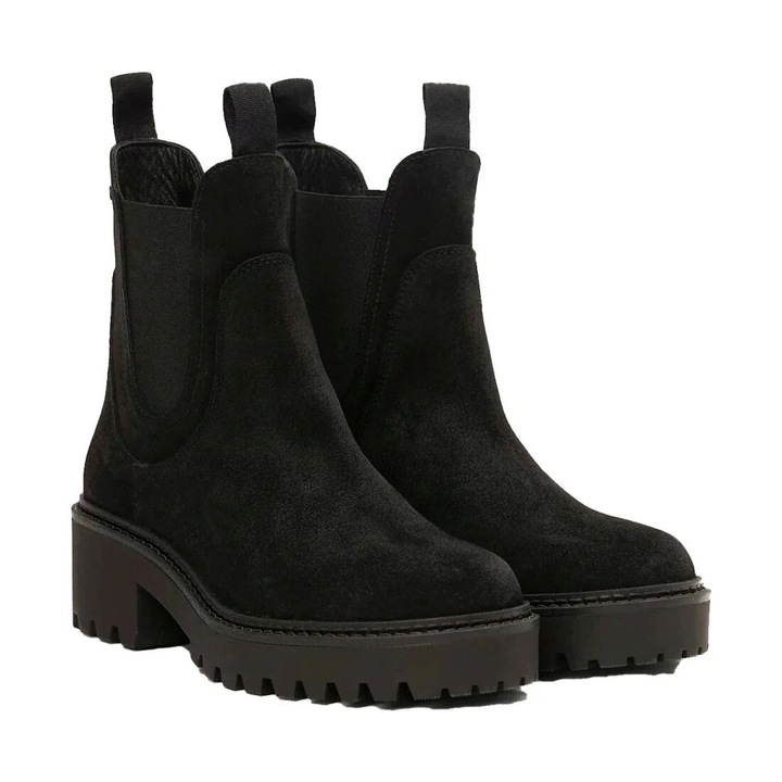 Botine pentru dama, Tommy Hilfiger, casual, piele intoarsa, negru