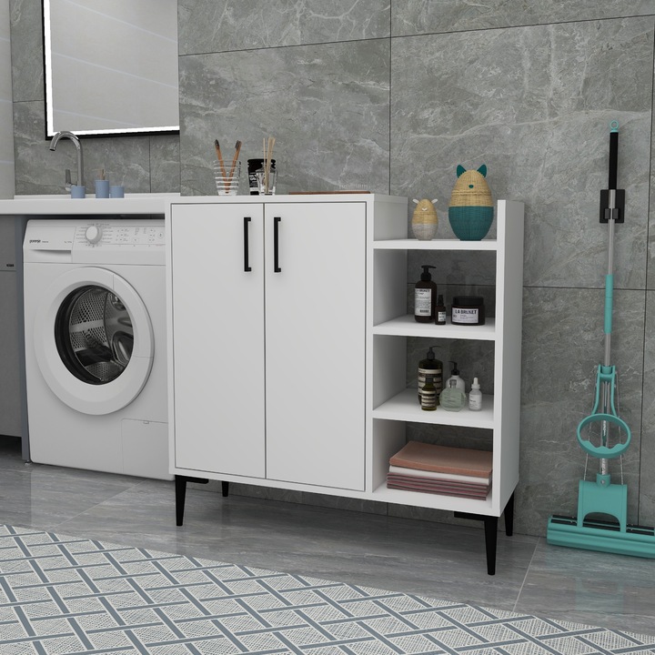 Dulap multifunctional Woody Fashion, 90.6x29.6x90cm, 15cm inaltime picioare, cu rafturi, montabil pe perete