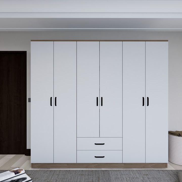 Cuiere Woody Fashion, model Ariyah, 100% melamina, 180x190x45cm, cu rafturi multiple, montabil pe perete