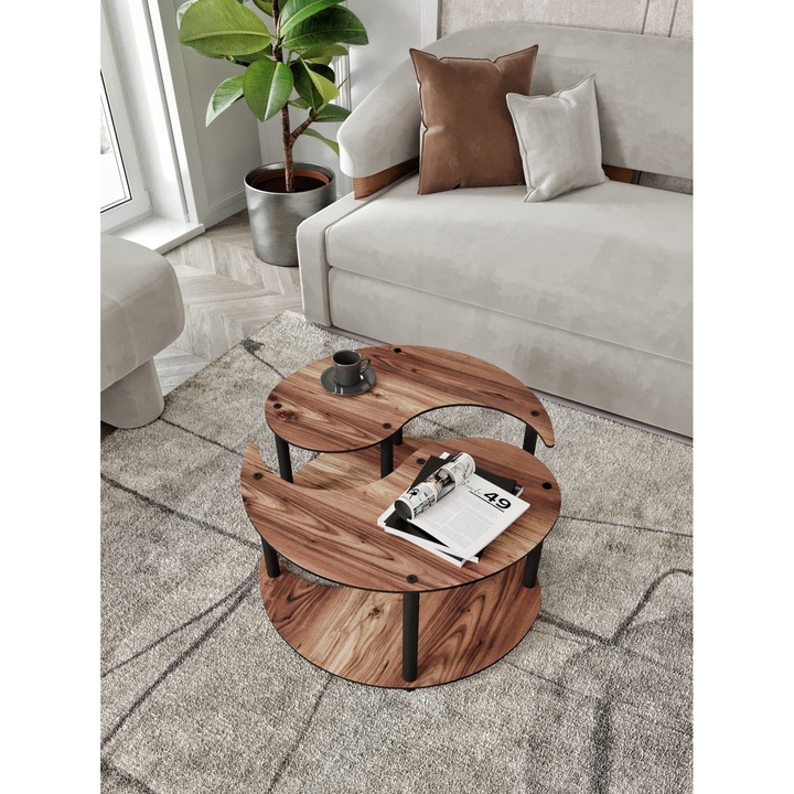 Set masa de cafea, Woody Fashion, 70cm, 2 piese, picioare din lemn, 38cm