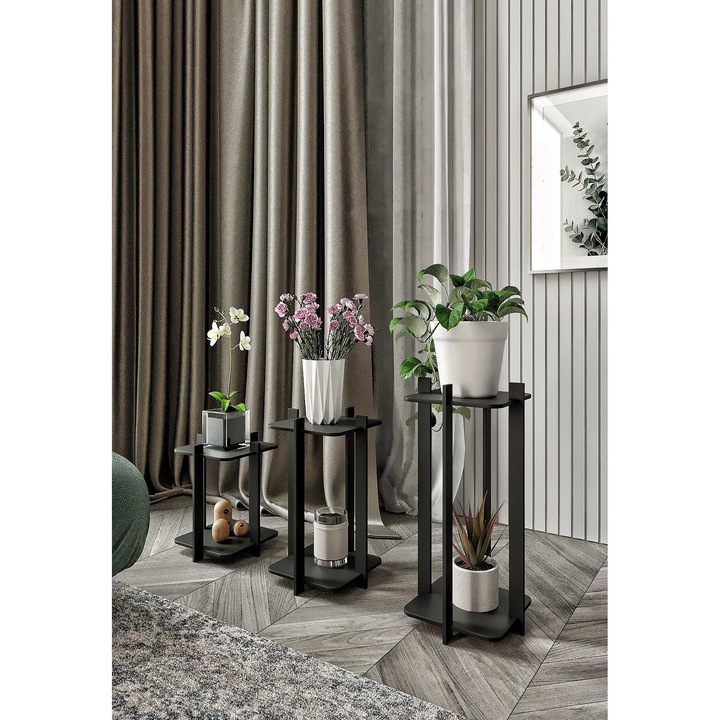 Suport pentru plante din lemn, Woody Fashion, 3 dimensiuni, picioare din lemn, 23x30x23cm, 23x40x23cm, 23x50x23cm