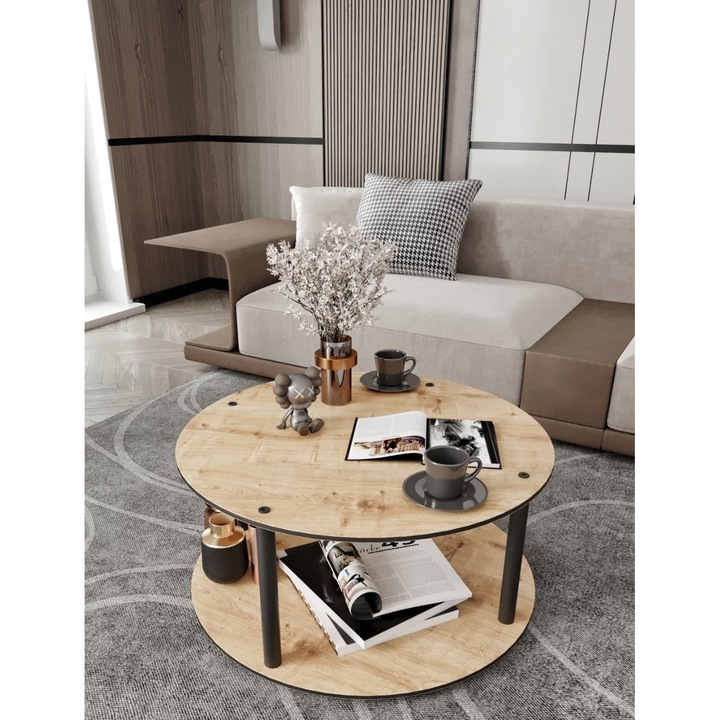 Masa de cafea, Woody Fashion, 70cm diametru, 38cm inaltime, picioare din lemn, 1 bucata