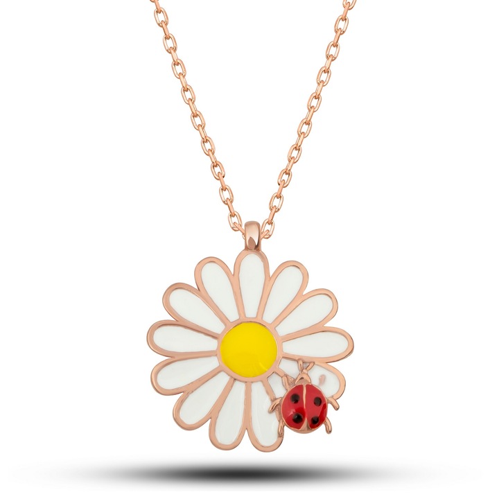 Colier dama din argint 925, Heliophilia, placat cu aur roz, lungime lant 42cm, multicolor