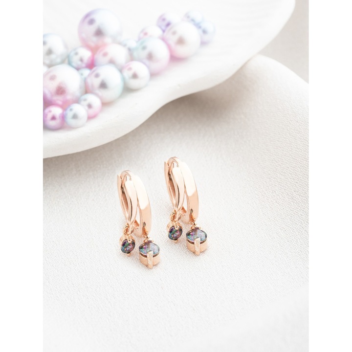 925 ezüst fülbevaló, Heliophilia, mistique topáz kő, rozéarany, 0,4x0,9cm