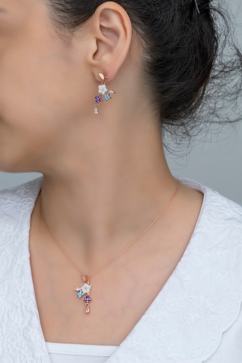 Set cercei/colier dama, Heliophilia, argint 925 lungime 42 cm, 1,2 cm, multicolor