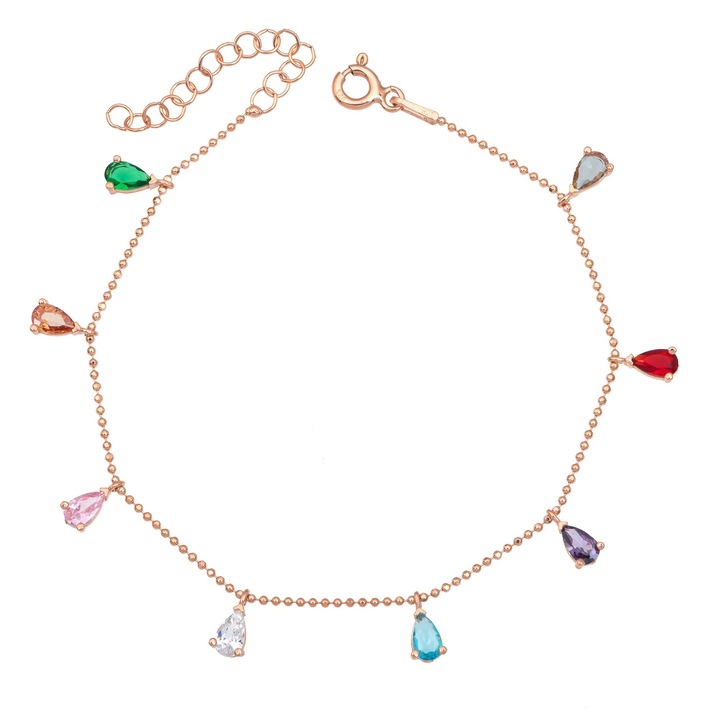 Bratara din argint 925, Heliophilia, cu piatra zirconiu, auriu roz, lungime 17cm