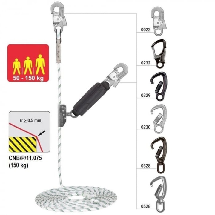Opritor de cadere din otel cu franghie tip Kernmantel, L=5-50 metri, d=12 mm Vertiqual VERTILINE EDGE ULTRA 30 m 12 mm