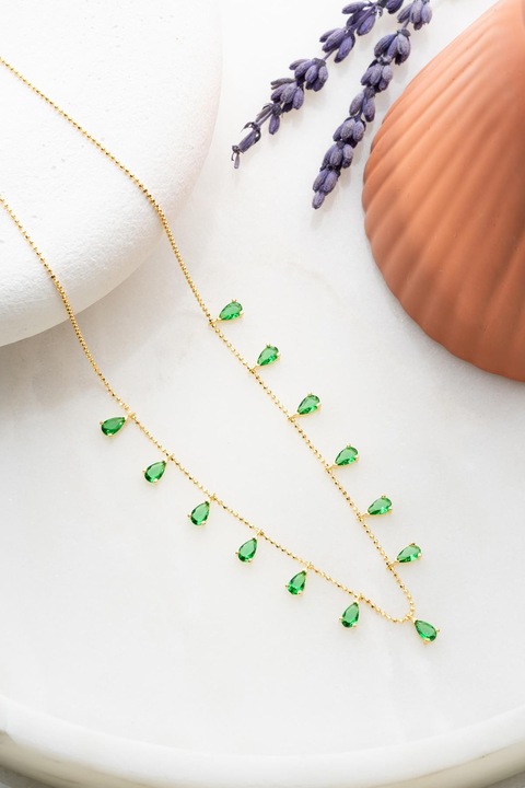 Colier din argint Freyja, Heliophilia, auriu/verde