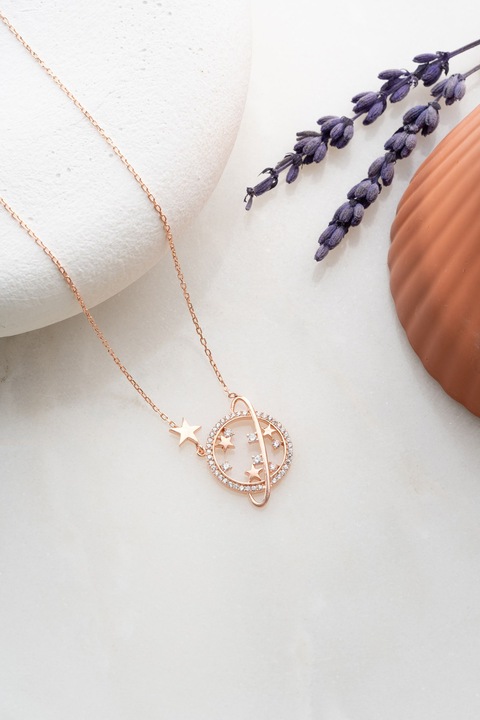 Colier argint 925, Heliophilia, 1,9x1,9cm, placat cu aur roz, lungime lant 42cm, piatra zirconiu