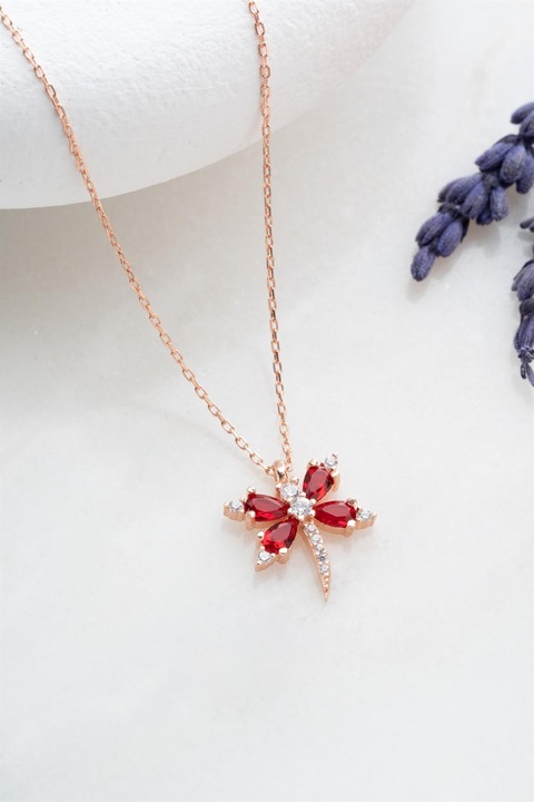 Colier din argint 925, Heliophilia, cu piatra zircon, placat cu aur roz, 1,50x1,70cm, lungime lant 42cm