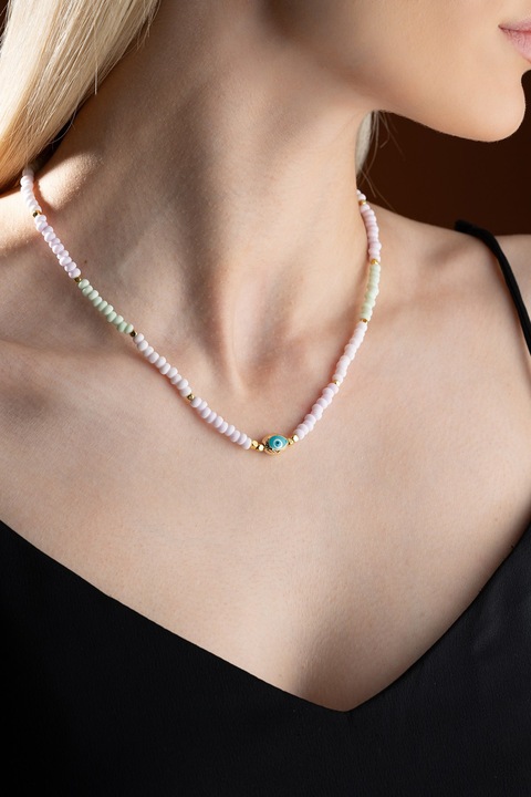 Colier dama, Heliophilia, 49 cm, metal/plastic, alb/auriu