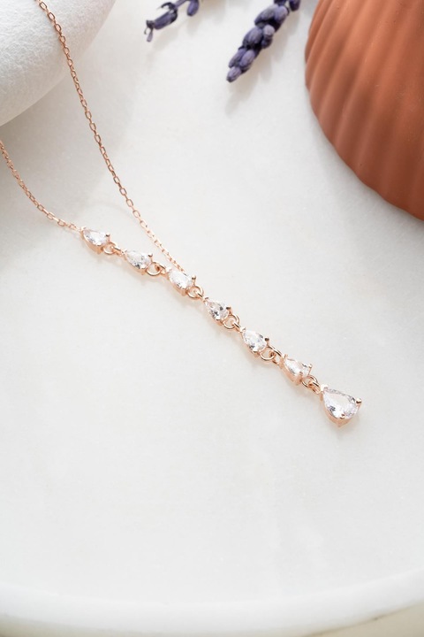 Colier argint 925, Heliophilia, 0,7x6cm, placat cu aur roz, lungime 42cm, piatra zirconiu