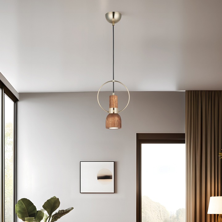 Pendul olive, Opviq, maro/auriu, 107cm, corp metalic cu capac de lemn