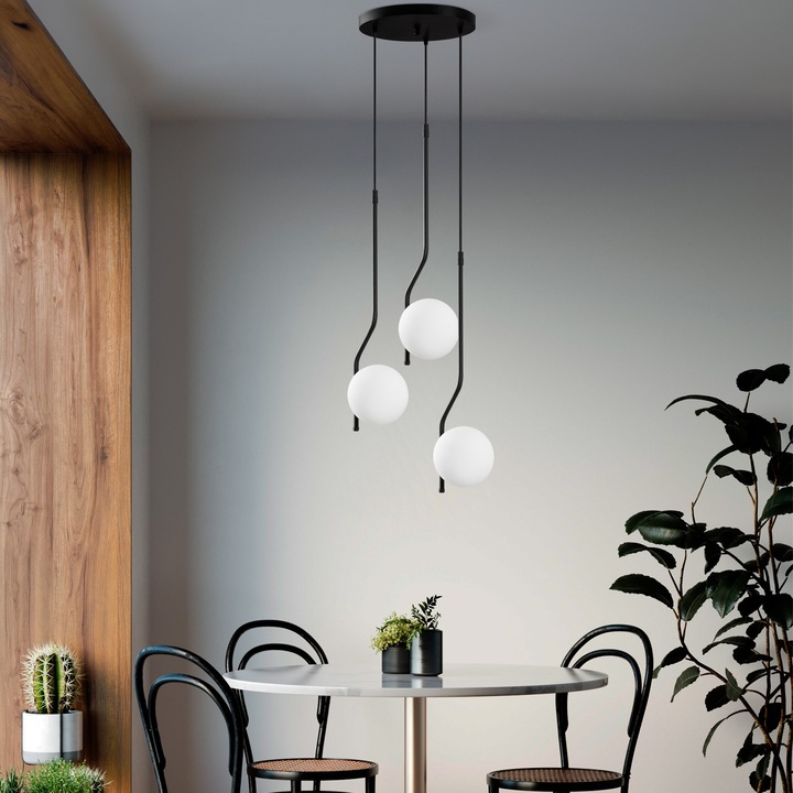 Lustra metalica Opviq Rhea, înălțime reglabilă 65-110cm, diametru capac 15cm, 3xE14 max 40W, negru/alb