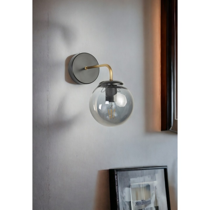 Fém fali lámpa üvegburával, Opviq, 1 x 3,15 W LED, 15x15x25 cm