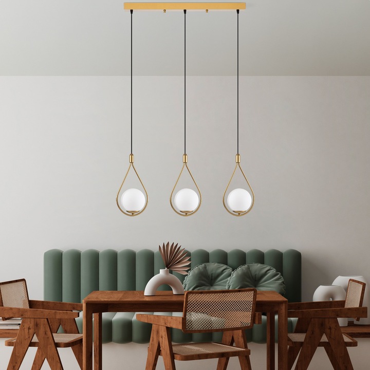 Lustra Priscilla, Opviq, metalic, 70x15x136cm, inaltime reglabila 56-136cm, soclu 3xE27, antic/alb