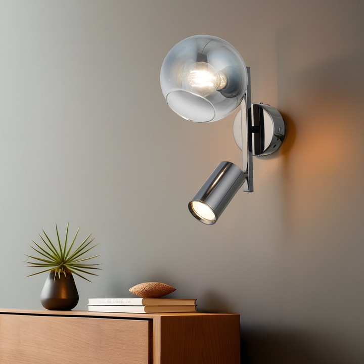 Стенна лампа Angela, Opviq, метал, стъкло, 36 см, 1xE27, 1xGU10