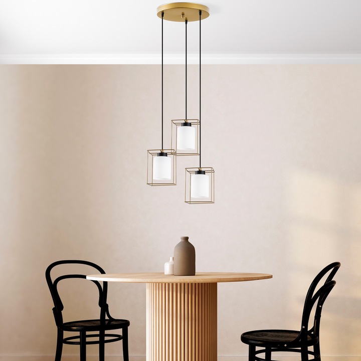 Candelabru Opviq Dayana, metalic, 33-113 cm, dimensiuni 65x15x113 cm, soclu 3xE27, max 40W, auriu/alb