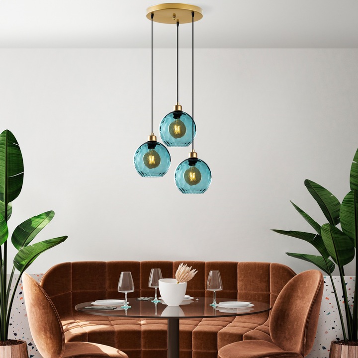 Lustra Cheyenne, Opviq, 44x44x120cm, reglabila, IP20, antic/albastru