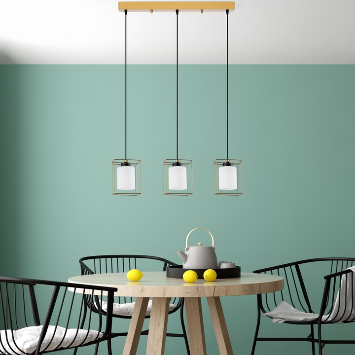 Lustra metalica Opviq Malaezia, 35x35x113cm, înălțime reglabilă, tip soclu 3xE27, antic/alb