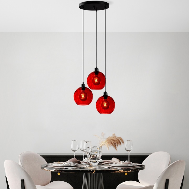 Lustra Opviq Milan, 44x44x120cm, înălțime reglabilă, 20cm diametru capac, tip soclu 3xe27, rosu