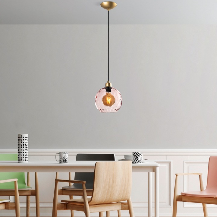 Pendul metalic Opviq Sloan, înălțime reglabilă 40-120 cm, diametru capac 20 cm, cablu 90 cm, antic/roz