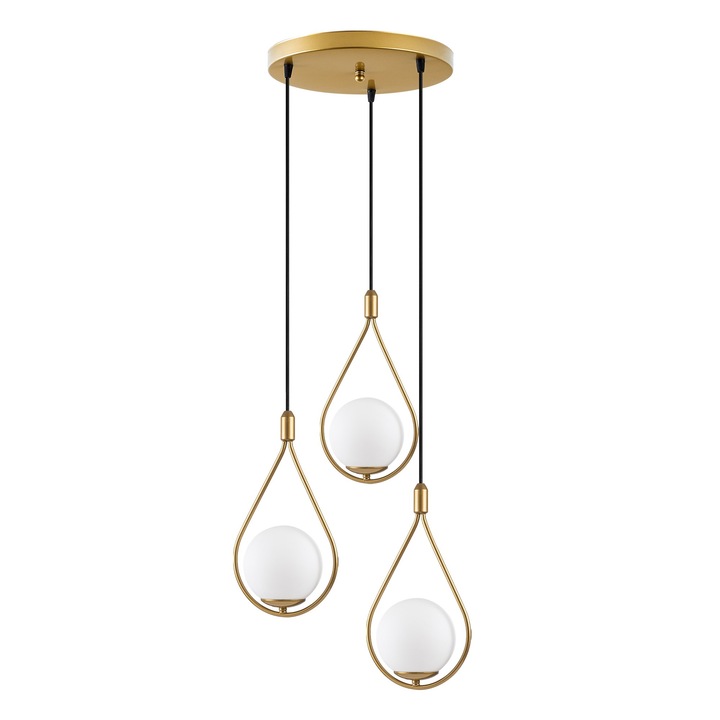 Lustră Opviq Savana cu 3 brate, metal, 46x46x136cm, înălțime reglabilă, priza 3xE27 max 40W, antic/alb