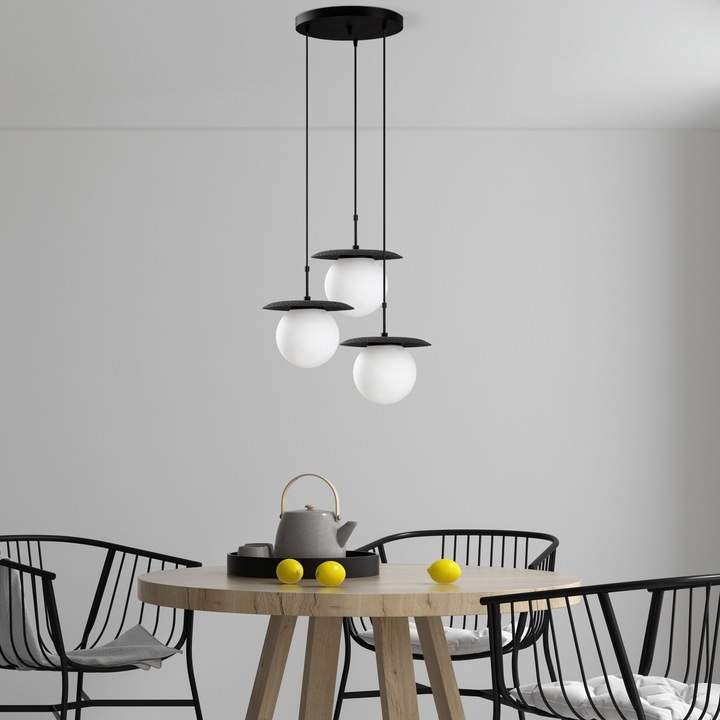 Lustra Tiana, Opviq, metalica, 55x55x110cm, 3xE27 max 40W, IP20, negru/alb