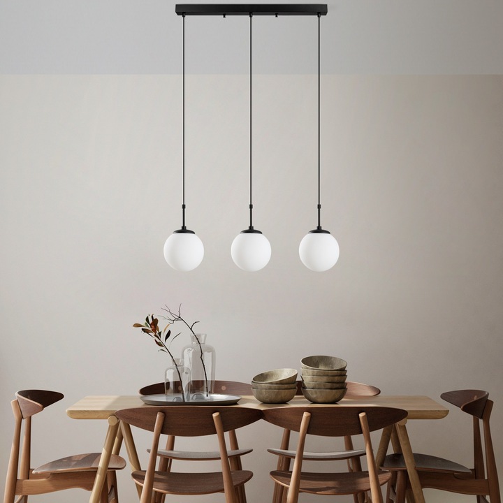 Lustra, Opviq 5820, metalica, 87x20x120cm, înălțime reglabilă, 3xE27 max 40W, alb/negru