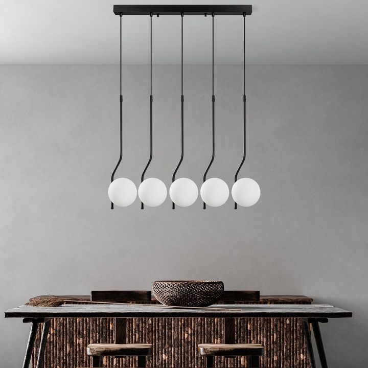 Lustra Malaya, Opviq, metalica, dimensiuni 80x15x110cm, înălțime reglabilă 65-110cm, negru/alb