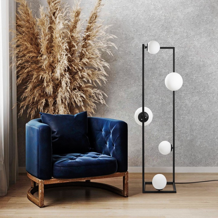 Lampadar Winnie, Opviq, 2 x E27 max 40W si 3 x E14 max 40W, 35x35x157cm, 250cm cablu