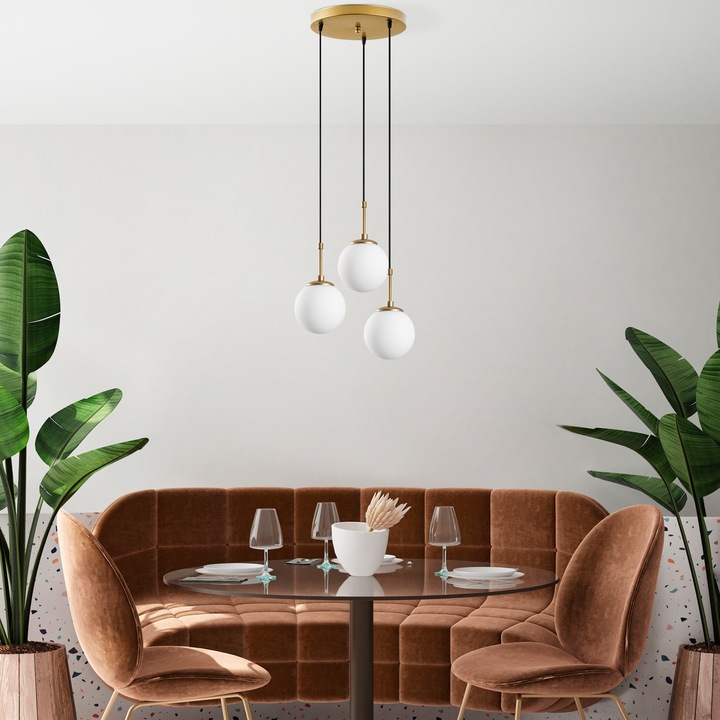 Lustra Opviq Julieta, dimensiuni 36x36x115cm, înălțime reglabilă 40-115cm, cap 15cm, metalic, antic/alb