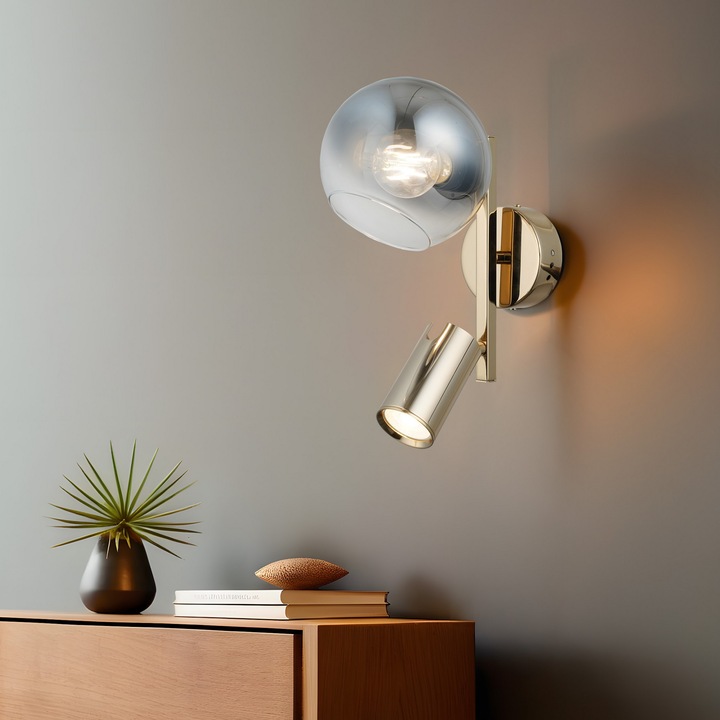 Метална стенна лампа Alyssa, Opviq, размери 10x10x3см, височина 36см, цвят металик